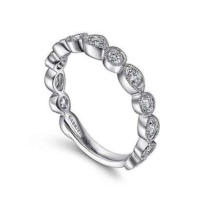 Gabriel & Co. AN8387W44JJ Vintage Inspired 14K White Gold Marquise and Round Station Diamond Anniversary Band