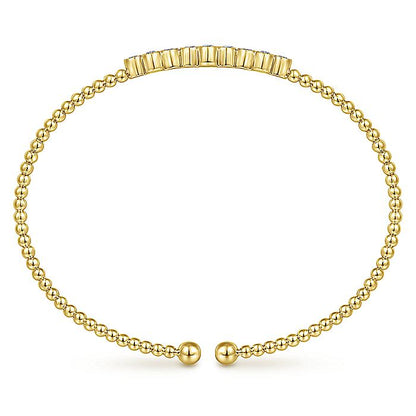 Gabriel & Co. BG4115-62Y45JJ 14K Yellow Gold Bujukan Bead Cuff Bracelet with Three Quatrefoil Diamond Stations