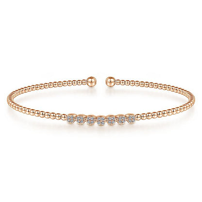Gabriel & Co. BG4116-62K45JJ 14K Rose Gold Bujukan Bead Cuff Bracelet with Cluster Diamond Stations