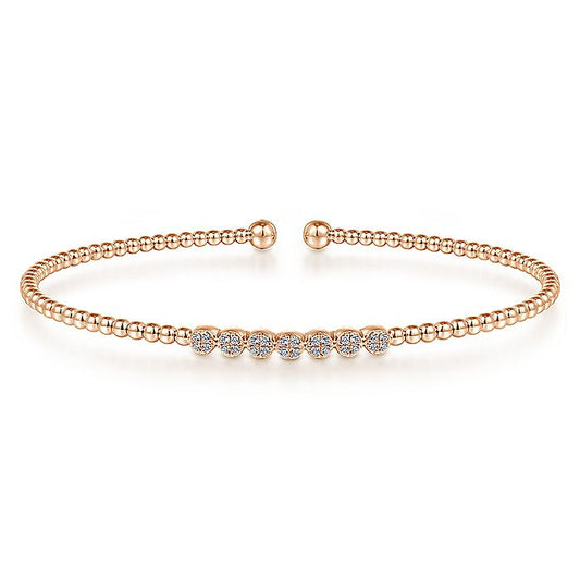 Gabriel & Co. BG4116-62K45JJ 14K Rose Gold Bujukan Bead Cuff Bracelet with Cluster Diamond Stations