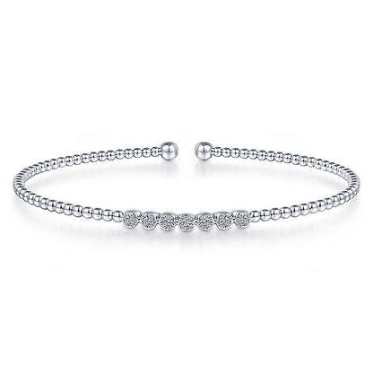 Gabriel & Co. BG4116-62W45JJ 14K White Gold Bujukan Bead Cuff Bracelet with Cluster Diamond Stations