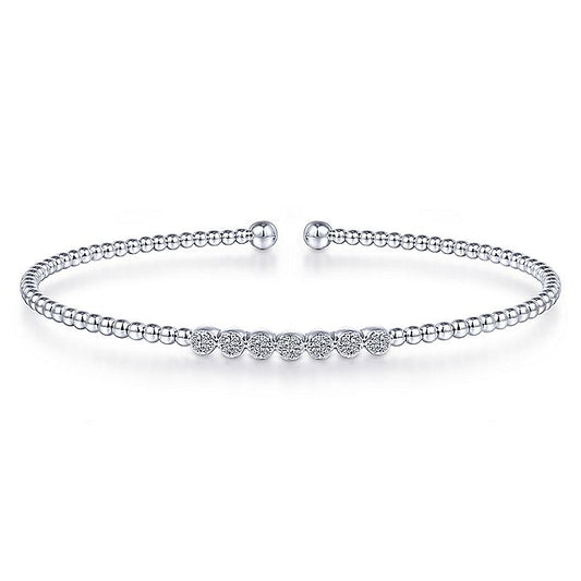 Gabriel & Co. BG4116-62W45JJ 14K White Gold Bujukan Bead Cuff Bracelet with Cluster Diamond Stations