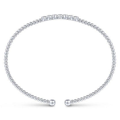 Gabriel & Co. BG4116-62W45JJ 14K White Gold Bujukan Bead Cuff Bracelet with Cluster Diamond Stations