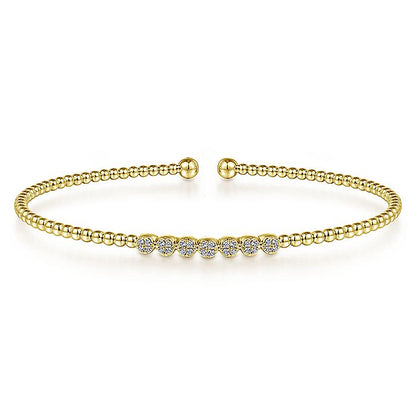 Gabriel & Co. BG4116-62Y45JJ 14K Yellow Gold Bujukan Bead Cuff Bracelet with Cluster Diamond Stations
