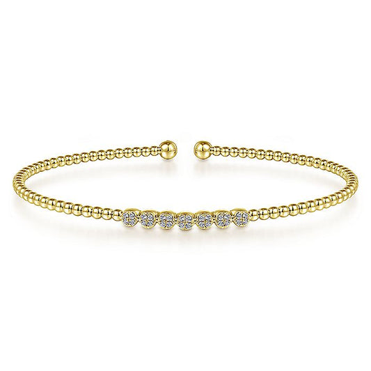 Gabriel & Co. BG4116-62Y45JJ 14K Yellow Gold Bujukan Bead Cuff Bracelet with Cluster Diamond Stations