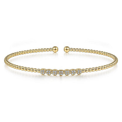 Gabriel & Co. BG4116-65Y45JJ 14K Yellow Gold Bujukan Bead Cuff Bracelet with Cluster Diamond Stations