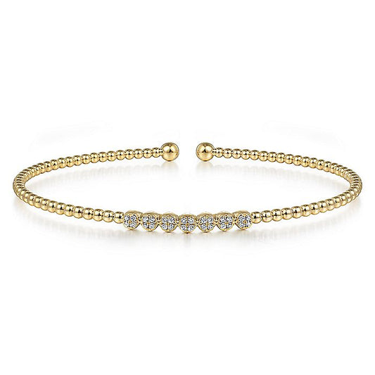 Gabriel & Co. BG4116-65Y45JJ 14K Yellow Gold Bujukan Bead Cuff Bracelet with Cluster Diamond Stations