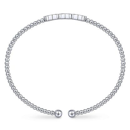 Gabriel & Co. BG4117-62W45JJ 14K White Gold Bujukan Bead Cuff Bracelet with Cluster Diamond Hexagon Stations