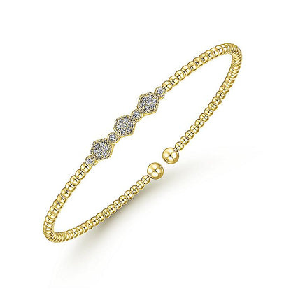 Gabriel & Co. BG4117-62Y45JJ 14K Yellow Gold Bujukan Bead Cuff Bracelet with Cluster Diamond Hexagon Stations