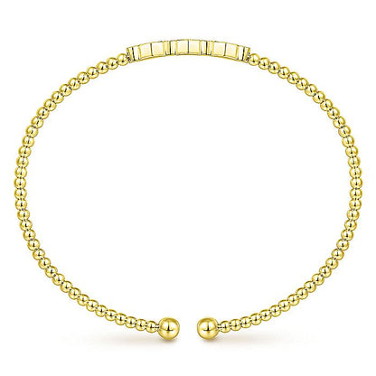 Gabriel & Co. BG4117-62Y45JJ 14K Yellow Gold Bujukan Bead Cuff Bracelet with Cluster Diamond Hexagon Stations