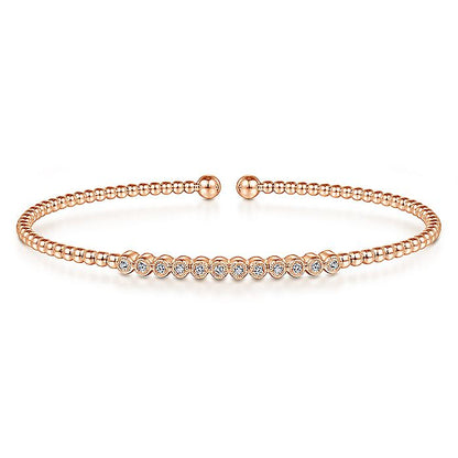 Gabriel & Co. BG4118-62K45JJ 14K Rose Gold Bujukan Bead Cuff Bracelet with Bezel Set Diamond Stations