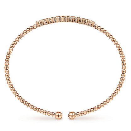 Gabriel & Co. BG4118-62K45JJ 14K Rose Gold Bujukan Bead Cuff Bracelet with Bezel Set Diamond Stations