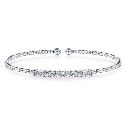 Gabriel & Co. BG4118-62W45JJ 14K White Gold Bujukan Bead Cuff Bracelet with Bezel Set Diamond Stations
