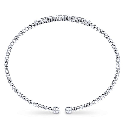 Gabriel & Co. BG4118-62W45JJ 14K White Gold Bujukan Bead Cuff Bracelet with Bezel Set Diamond Stations