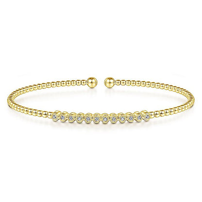 Gabriel & Co. BG4118-62Y45JJ 14K Yellow Gold Bujukan Bead Cuff Bracelet with Bezel Set Diamond Stations