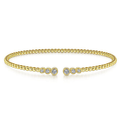 Gabriel & Co. BG4120-62Y45JJ 14K Yellow Gold Bujukan Bead Split Cuff Bracelet with Bezel Set Diamonds