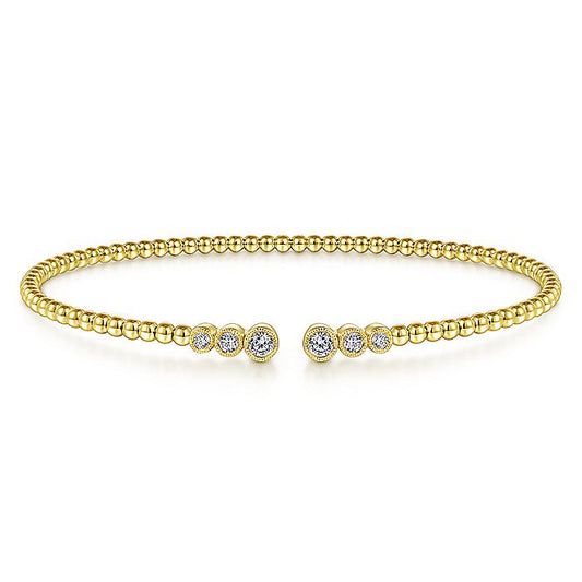 Gabriel & Co. BG4120-62Y45JJ 14K Yellow Gold Bujukan Bead Split Cuff Bracelet with Bezel Set Diamonds