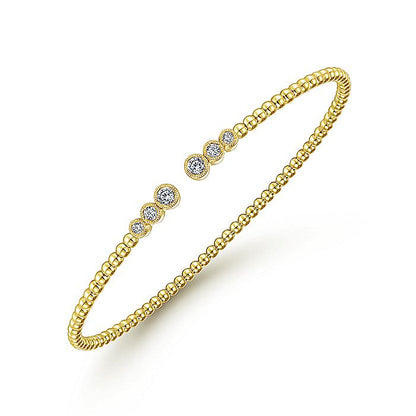 Gabriel & Co. BG4120-62Y45JJ 14K Yellow Gold Bujukan Bead Split Cuff Bracelet with Bezel Set Diamonds