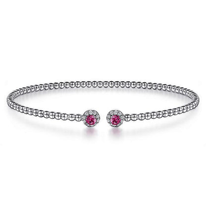Gabriel & Co. BG4122-62W45RA 14K White Gold Bujukan Bead Split Cuff Bracelet with Ruby and Diamond Bangle