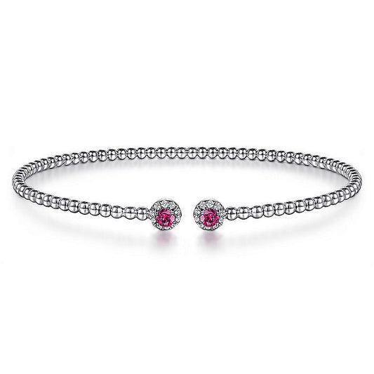 Gabriel & Co. BG4122-62W45RA 14K White Gold Bujukan Bead Split Cuff Bracelet with Ruby and Diamond Bangle