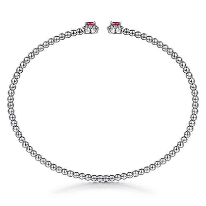 Gabriel & Co. BG4122-62W45RA 14K White Gold Bujukan Bead Split Cuff Bracelet with Ruby and Diamond Bangle