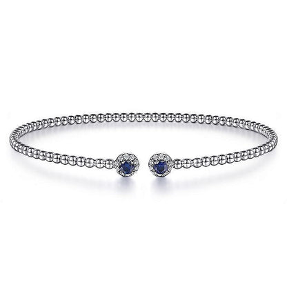 Gabriel & Co. BG4122-62W45SA 14K White Gold Bujukan Bead Split Cuff Bracelet with Sapphire and Diamond