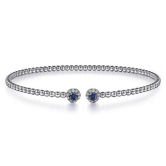 Gabriel & Co. BG4122-62W45SA 14K White Gold Bujukan Bead Split Cuff Bracelet with Sapphire and Diamond