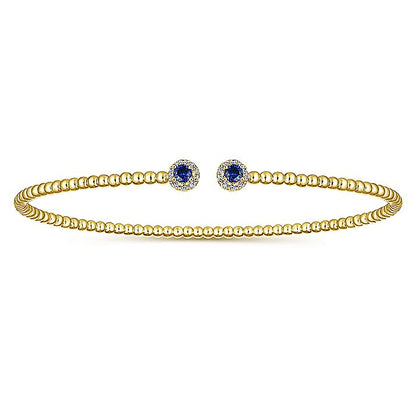 Gabriel & Co. BG4122-62Y45SA 14K Yellow Gold Bujukan Bead Split Cuff Bracelet with Sapphire and Diamond