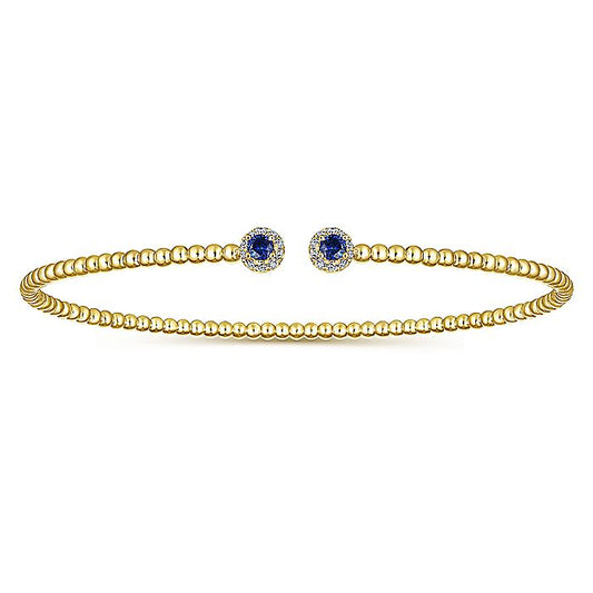 Gabriel & Co. BG4122-62Y45SA 14K Yellow Gold Bujukan Bead Split Cuff Bracelet with Sapphire and Diamond