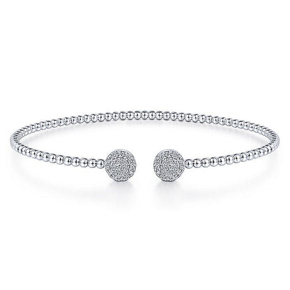 Gabriel & Co. BG4123-62W45JJ 14K White Gold Bujukan Split Cuff Bracelet with Round Pave Diamond Discs in size 6.25