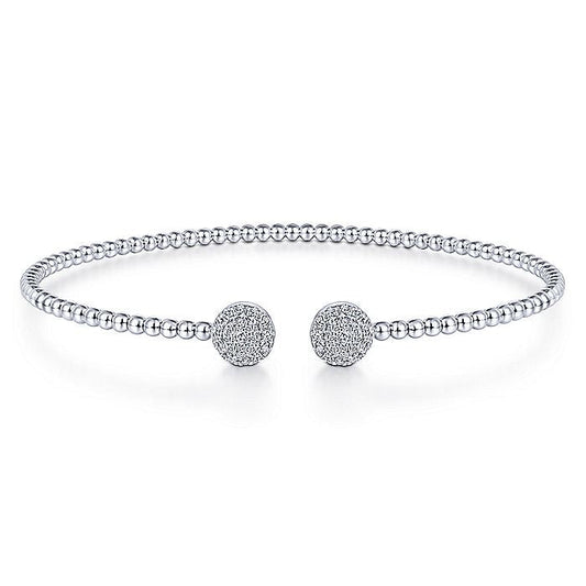 Gabriel & Co. BG4123-62W45JJ 14K White Gold Bujukan Split Cuff Bracelet with Round Pave Diamond Discs in size 6.25
