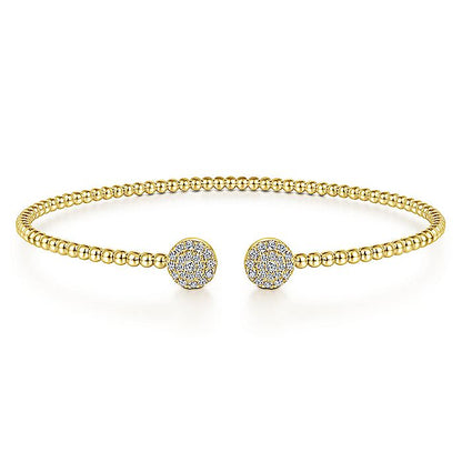 Gabriel & Co. BG4123-62Y45JJ 14K Yellow Gold Bujukan Bead Split Cuff Bracelet with Round Pavé Diamond Discs