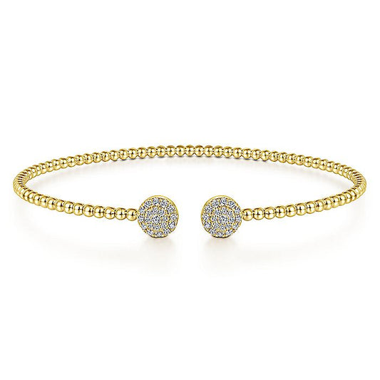 Gabriel & Co. BG4123-62Y45JJ 14K Yellow Gold Bujukan Bead Split Cuff Bracelet with Round Pavé Diamond Discs