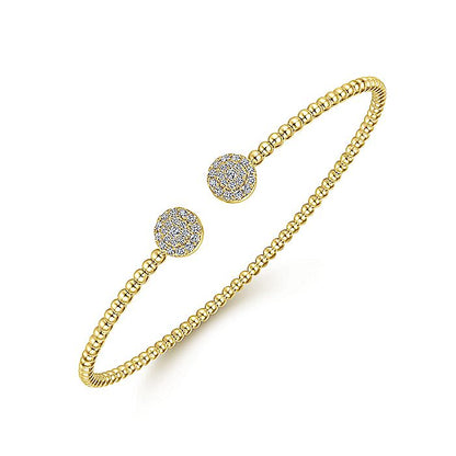 Gabriel & Co. BG4123-62Y45JJ 14K Yellow Gold Bujukan Bead Split Cuff Bracelet with Round Pavé Diamond Discs