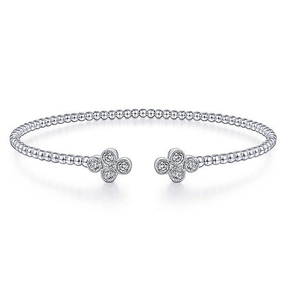 Gabriel & Co. BG4124-62W45JJ 14K White Gold Bujukan Split Cuff Bracelet with Quatrefoil Diamond Endcaps in size 6.25