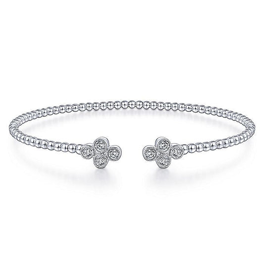 Gabriel & Co. BG4124-62W45JJ 14K White Gold Bujukan Split Cuff Bracelet with Quatrefoil Diamond Endcaps in size 6.25