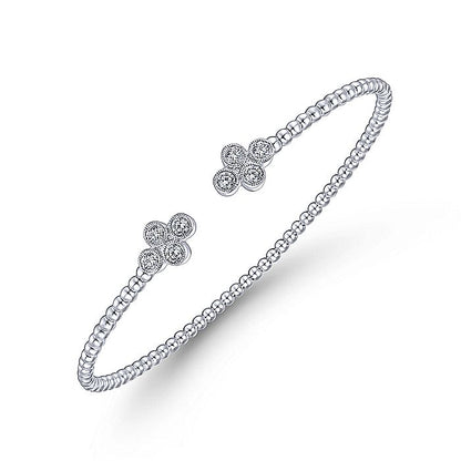Gabriel & Co. BG4124-62W45JJ 14K White Gold Bujukan Split Cuff Bracelet with Quatrefoil Diamond Endcaps in size 6.25