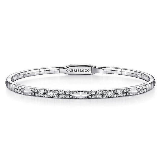 Gabriel & Co. BG4187-65W45JJ 14K White Gold Diamond Bangle with Pyramid Rhombus Stations