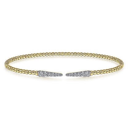 Gabriel & Co. BG4216-62Y45JJ Split 14K Yellow Gold Bujukan Bead Cuff Bracelet with Diamond Pavé Spikes