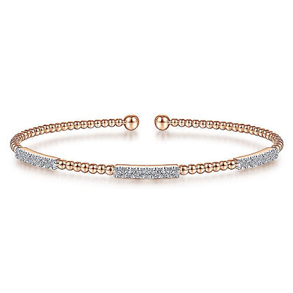 Gabriel & Co. BG4217-62K45JJ 14K Rose Gold Bujukan Bead Cuff Bracelet with Diamond Pavé Stations