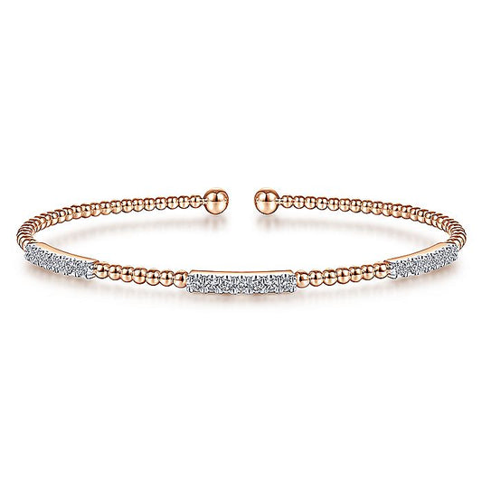 Gabriel & Co. BG4217-62K45JJ 14K Rose Gold Bujukan Bead Cuff Bracelet with Diamond Pavé Stations