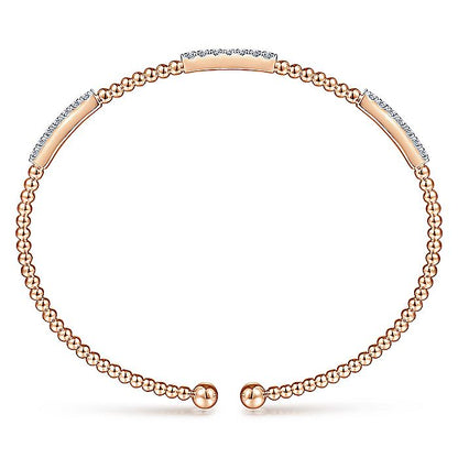 Gabriel & Co. BG4217-62K45JJ 14K Rose Gold Bujukan Bead Cuff Bracelet with Diamond Pavé Stations