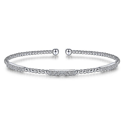 Gabriel & Co. BG4217-62W45JJ 14K White Gold Bujukan Cuff Bracelet with Diamond Pave Stations in size 6.25
