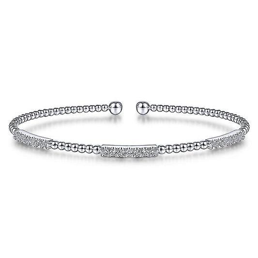 Gabriel & Co. BG4217-62W45JJ 14K White Gold Bujukan Cuff Bracelet with Diamond Pave Stations in size 6.25