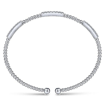 Gabriel & Co. BG4217-62W45JJ 14K White Gold Bujukan Cuff Bracelet with Diamond Pave Stations in size 6.25
