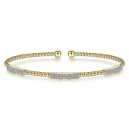Gabriel & Co. BG4217-62Y45JJ 14K Yellow Gold Bujukan Bead Cuff Bracelet with Diamond Pavé Stations