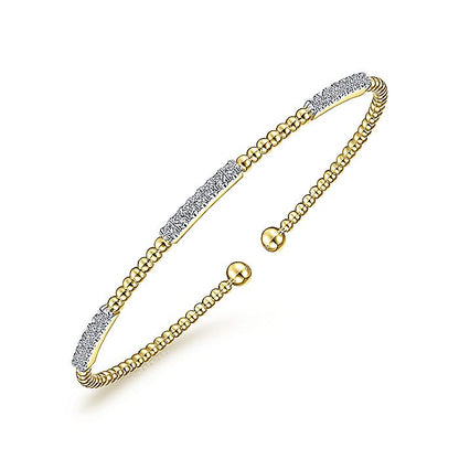 Gabriel & Co. BG4217-62Y45JJ 14K Yellow Gold Bujukan Bead Cuff Bracelet with Diamond Pavé Stations