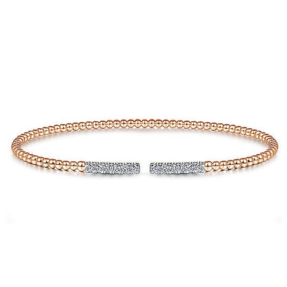 Gabriel & Co. BG4218-62K45JJ 14K Rose Gold Bujukan Bead Cuff Bracelet with Diamond Pavé Bars