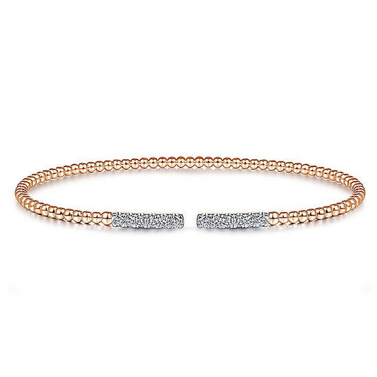 Gabriel & Co. BG4218-62K45JJ 14K Rose Gold Bujukan Bead Cuff Bracelet with Diamond Pavé Bars