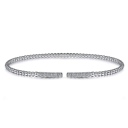 Gabriel & Co. BG4218-62W45JJ 14K White Gold Bujukan Bead Cuff Bracelet with Diamond Pavé Bars